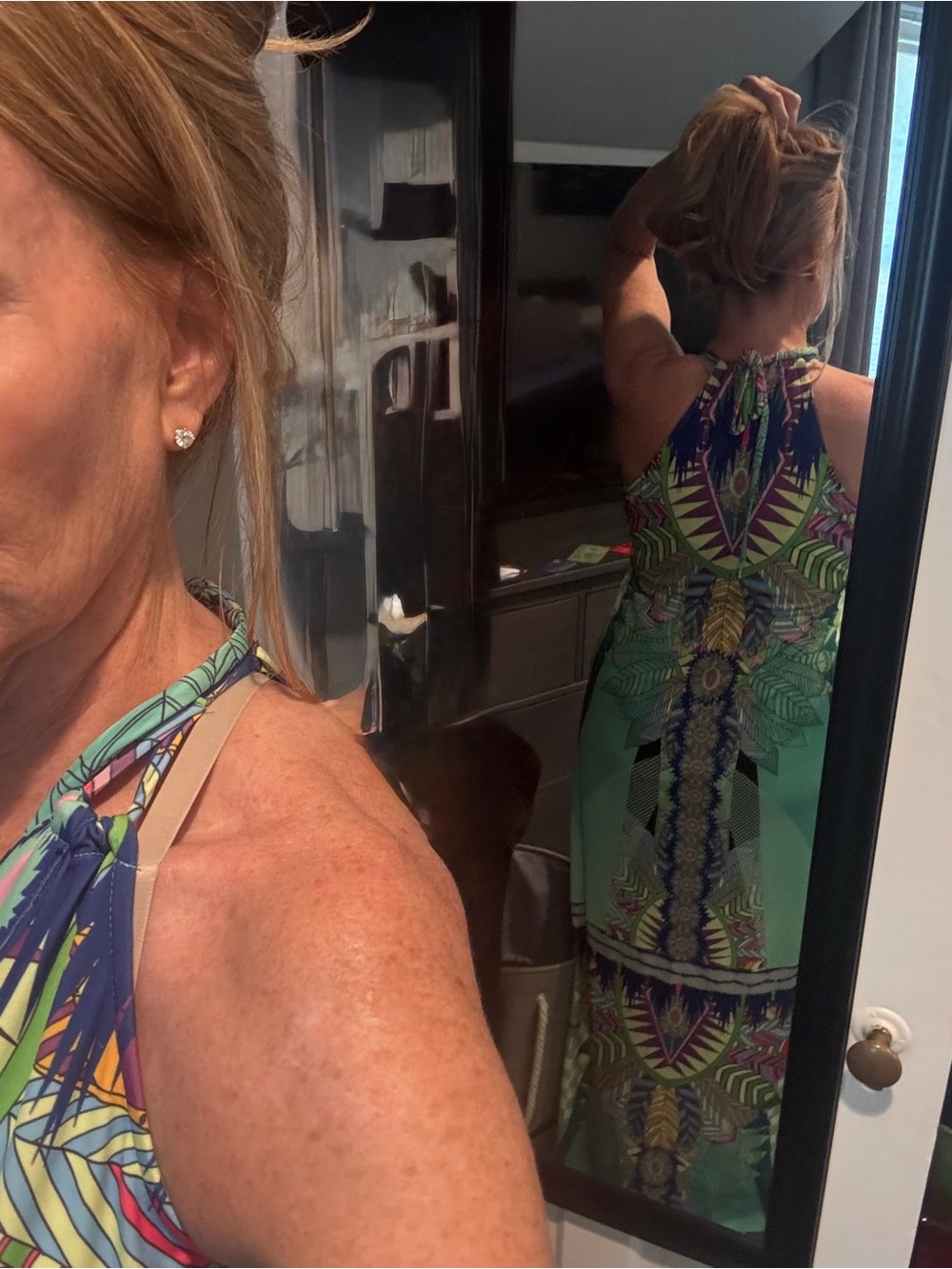 Hale Bob Lime & Teal Geometric Halter Maxi Dress - Picture 8 of 8